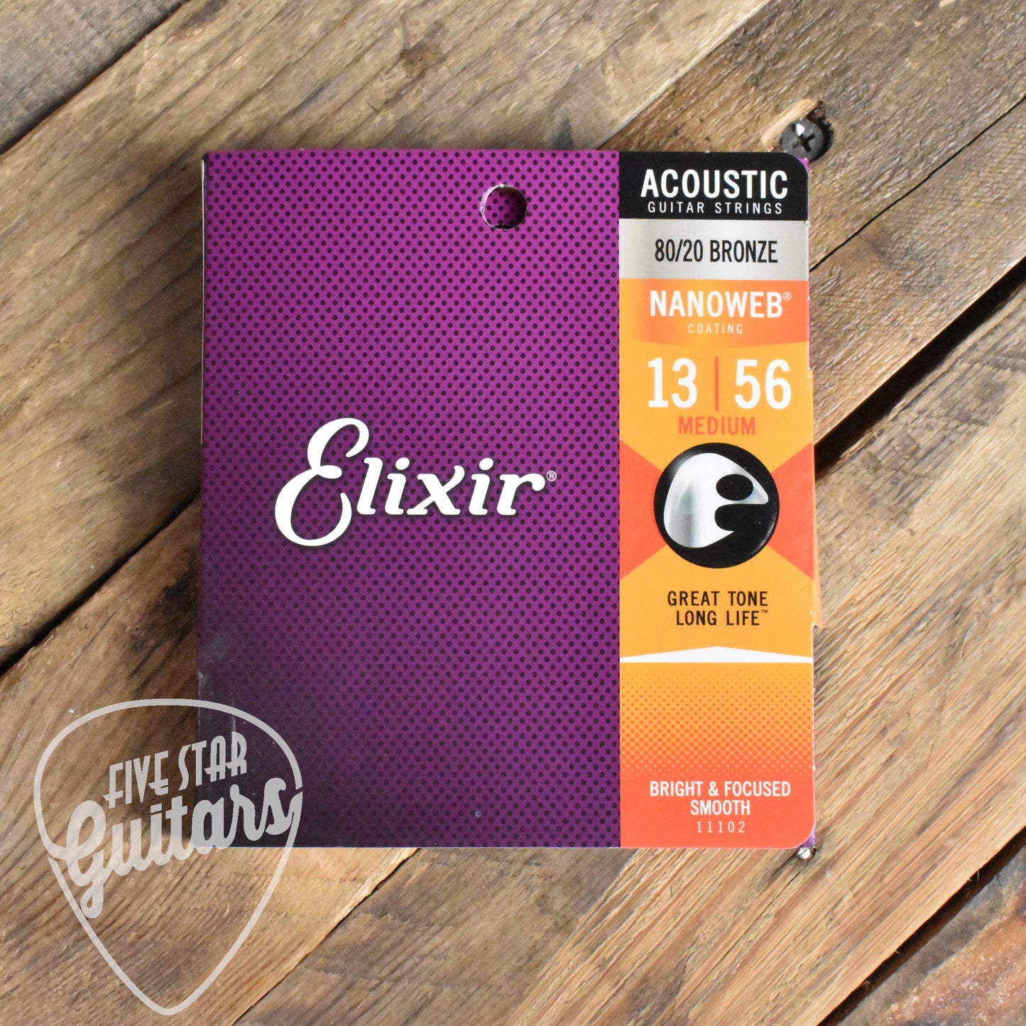 Elixir 11102 Nanoweb Coated 80/20 Bronze Acoustic Guitar Strings Medium 13-56