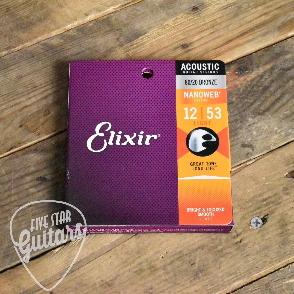 Elixir 11052 Nanoweb Coated 80/20 Bronze Acoustic Guitar Strings Light 12-53