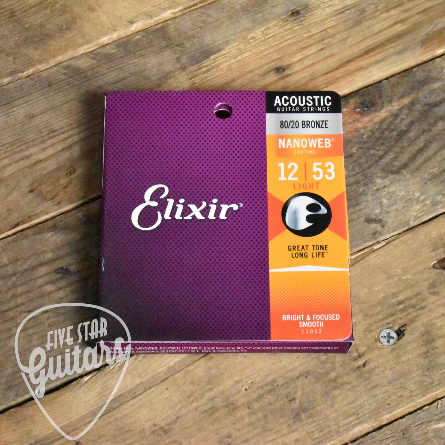 Elixir 11052 Nanoweb Coated 80/20 Bronze Acoustic Guitar Strings Light 12-53