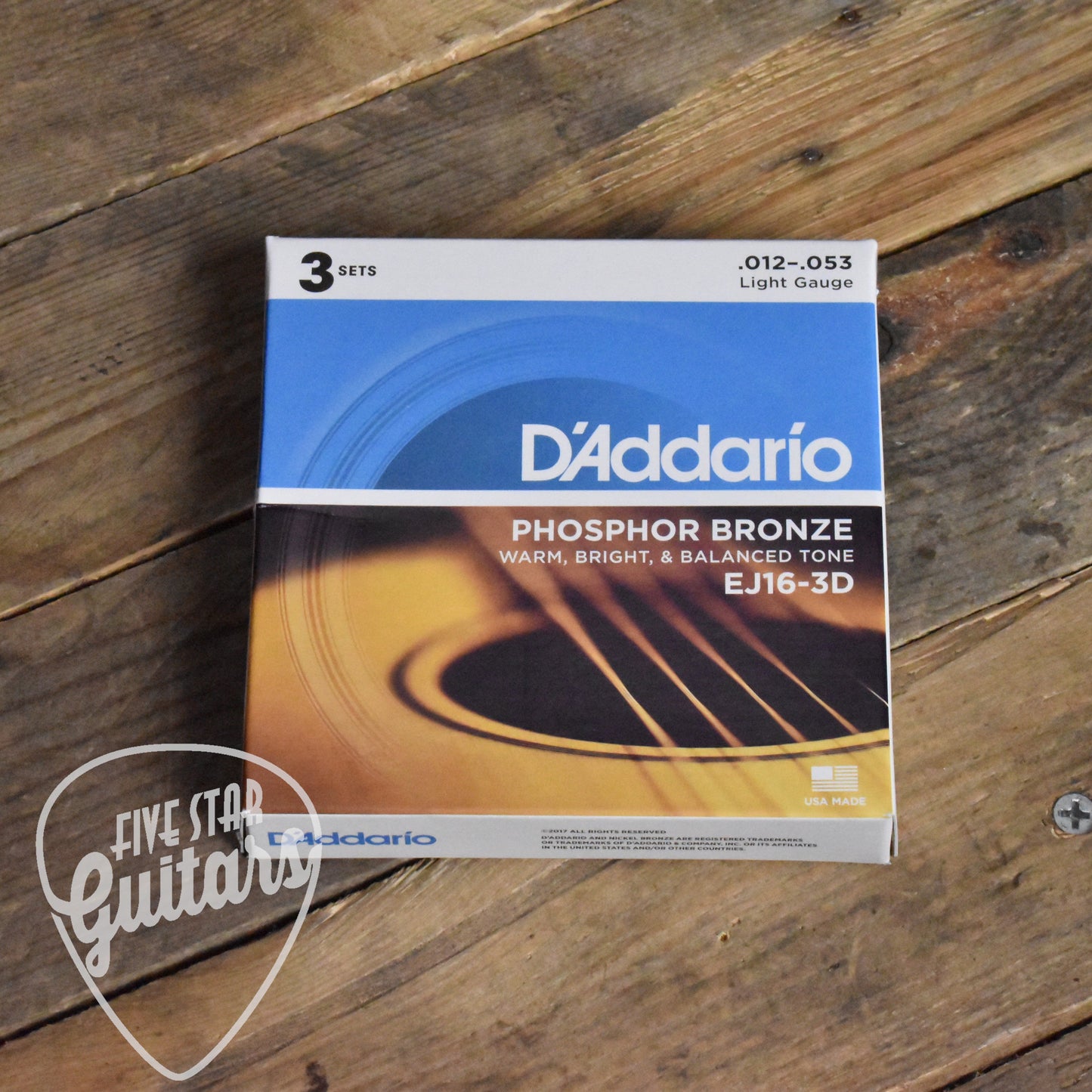 D'Addario EJ16-3D 3-Pack Phosphor Bronze Acoustic Guitar Strings Light 12-53