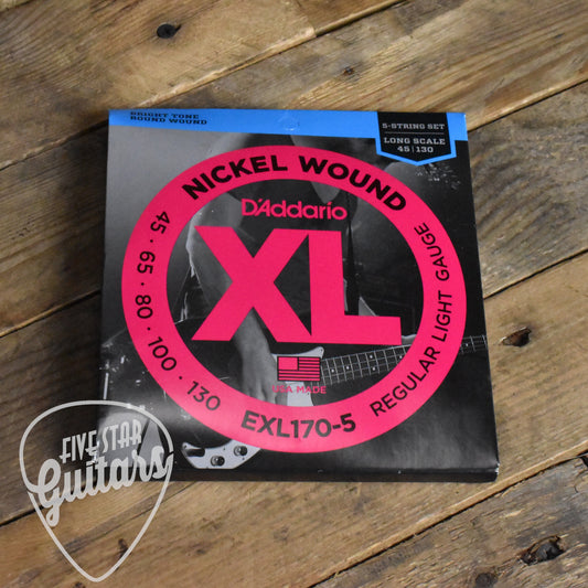 D'Addario EXL170-5 Nickel Wound 5-String Electric Bass Guitar Strings - Long Scale 45-130