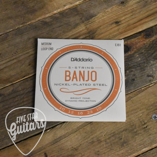 D'Addario EJ61 Nickel Wound Loop End 5-String Banjo Strings Medium 10-23