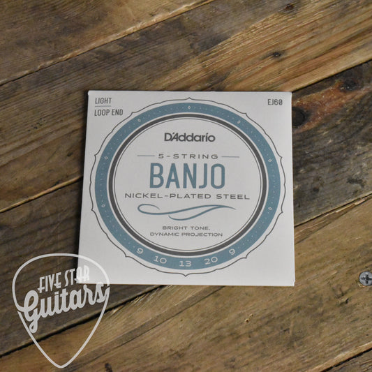 D'Addario EJ60 Nickel Plated Steel Loop End 5-String Banjo Strings 9-9