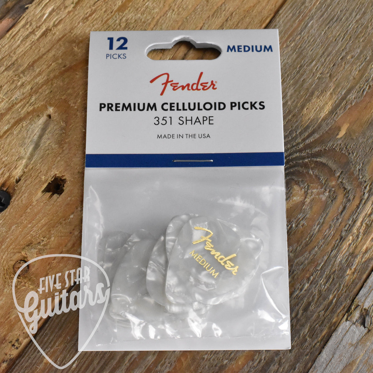 Fender Premium Celluloid Picks - Medium White Moto 12-Pack