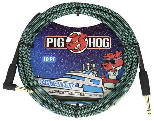Pig Hog Instrument Cable 10' RA Tahitian Blue