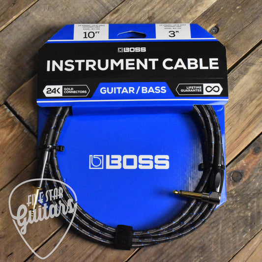 BOSS BIC-10A Instrument Cable - 10ft/3M - Straight/Right Angle - 1/4" Jack