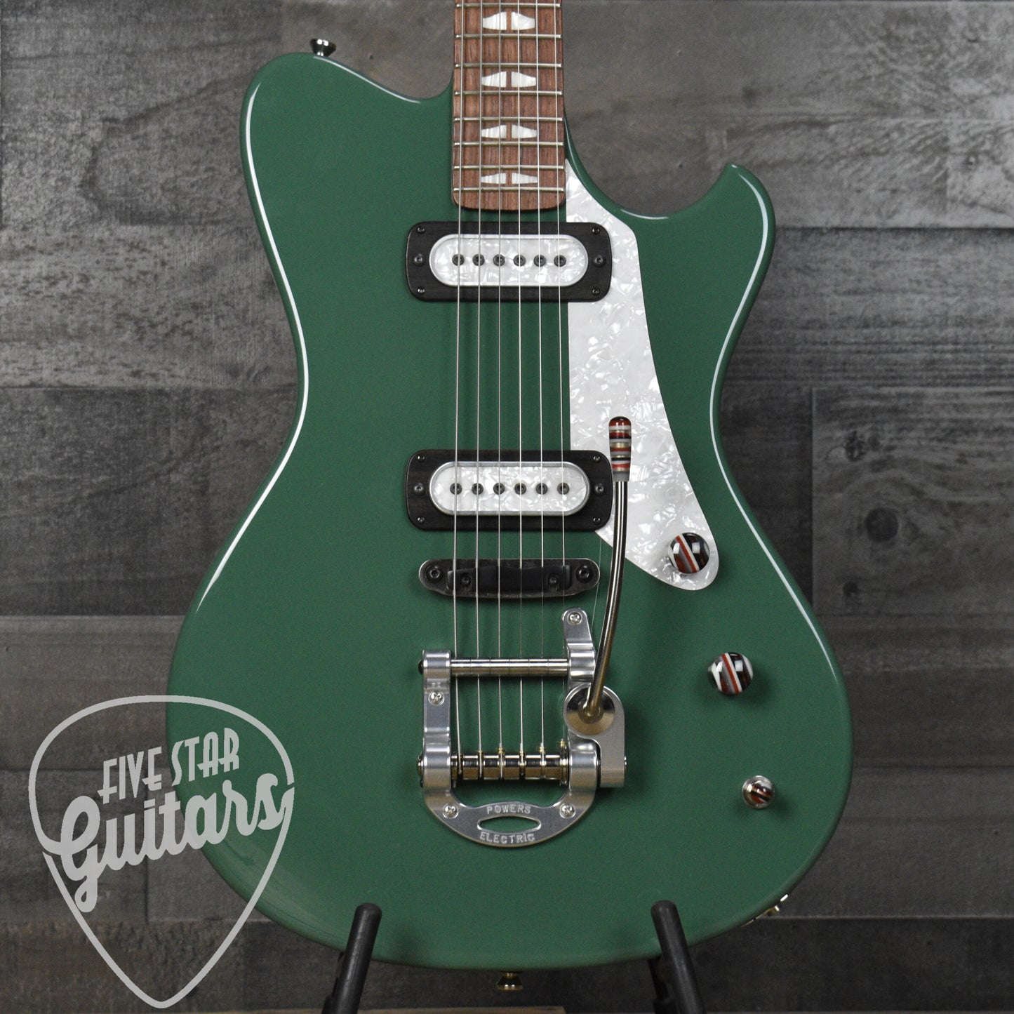 Powers Electric A Type - Auratium Green - PF42 Pickups - Pearl Pickguard - Delrin Saddle - CamTail Tremolo