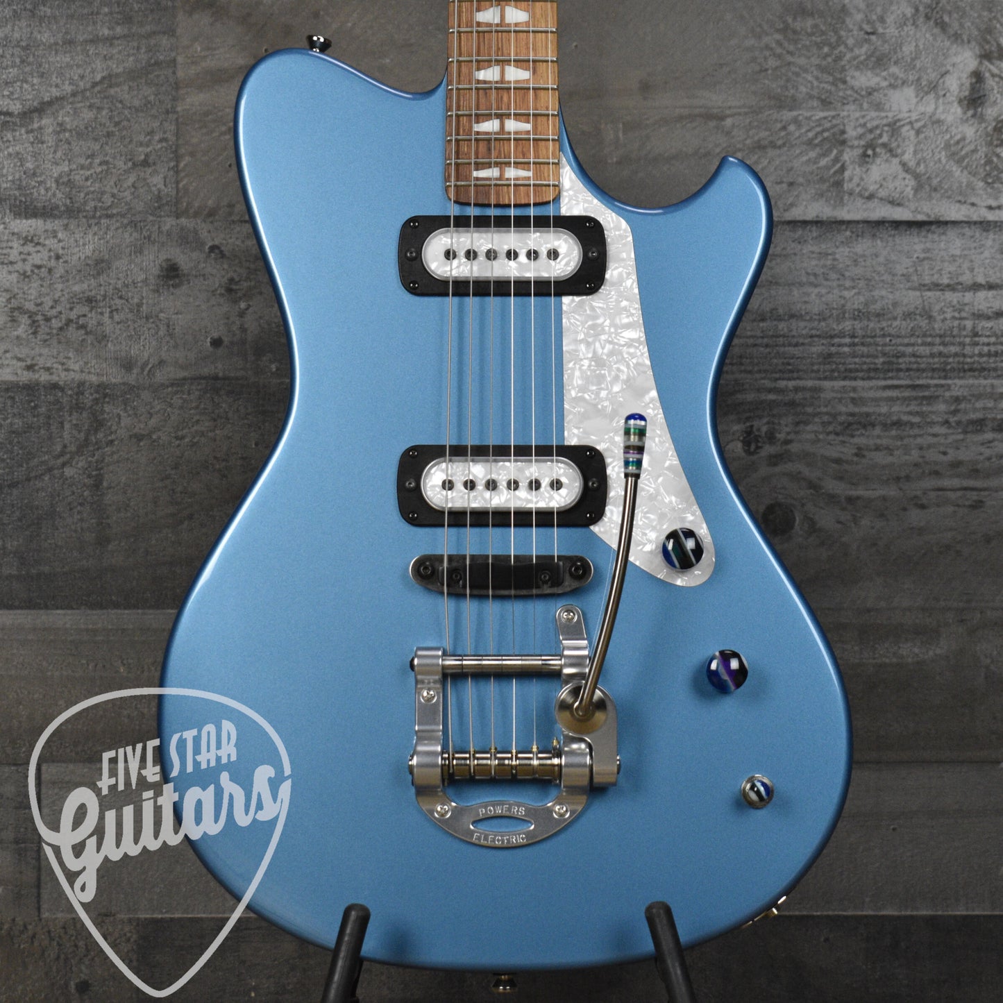 Powers Electric A Type - Pelham Blue - PF42 Pickups - Pearl Pickguard - Delrin Saddle - CamTail Tremolo