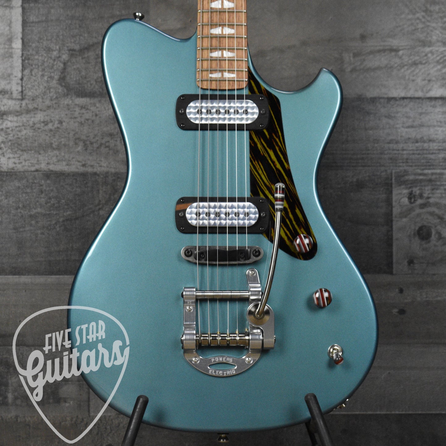 Powers Electric - Aged Pelham Blue - FF42 Pickups - Fireside Pickguard - Delrin Saddle - CamTail Tremolo