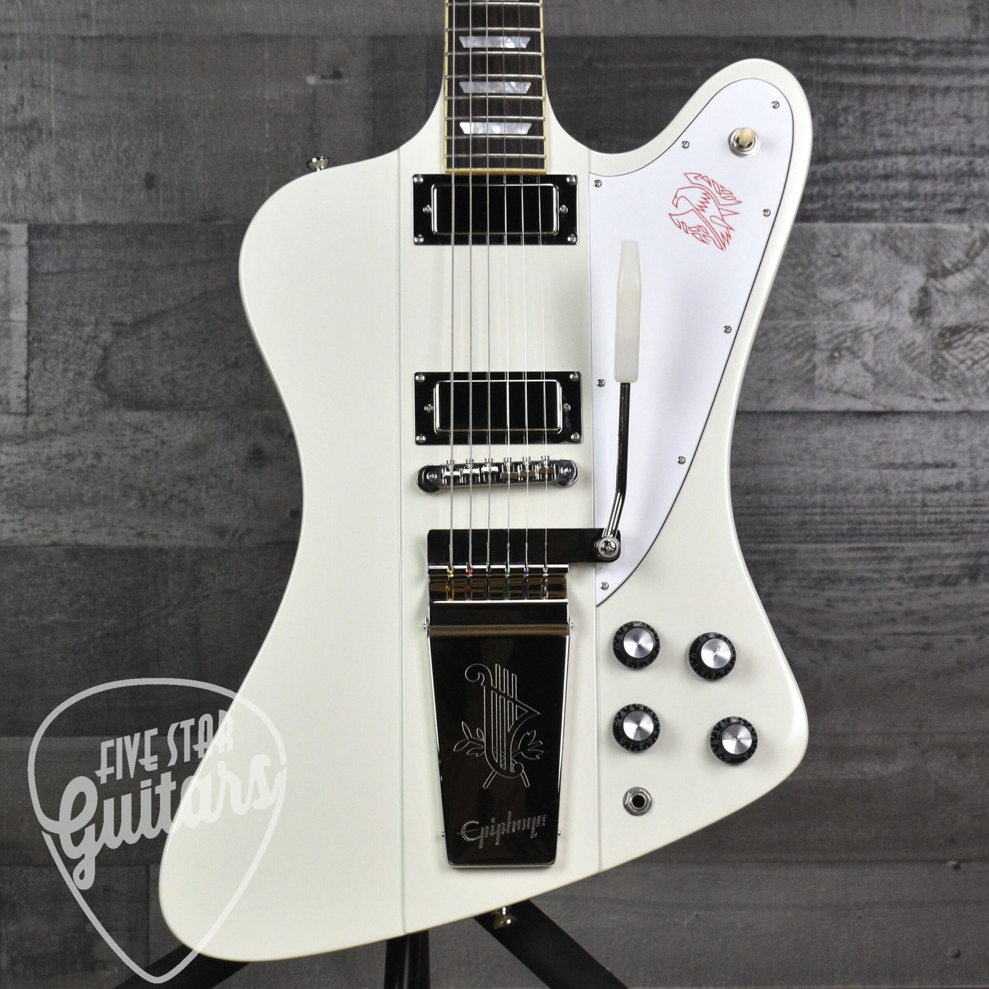 Epiphone 1963 Firebird V Maestro Vibrola Reissue - Polaris White with Hardshell Case