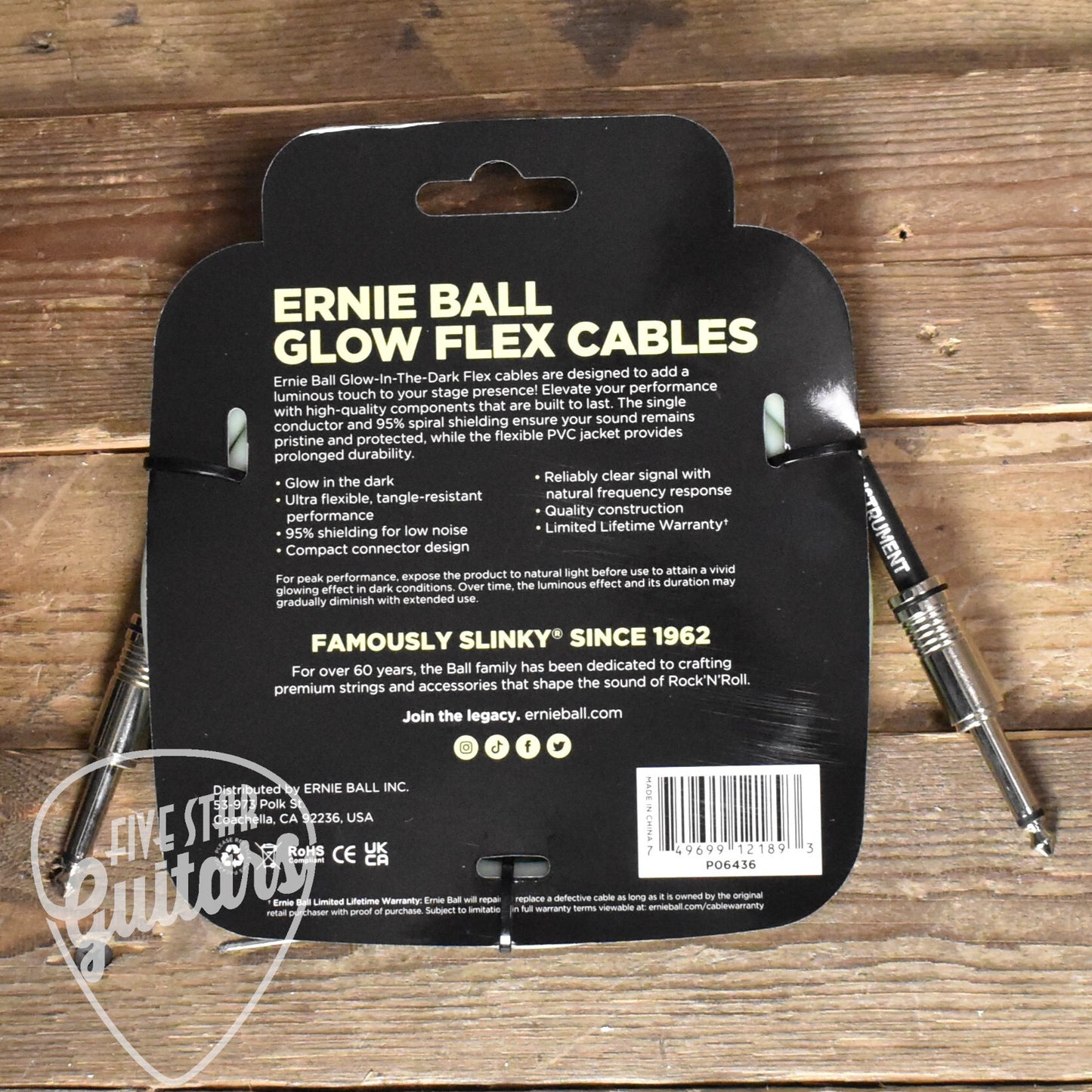 Ernie Ball Flex Instrument Cable - Straight/Straight 10ft - Glow-In-The-Dark