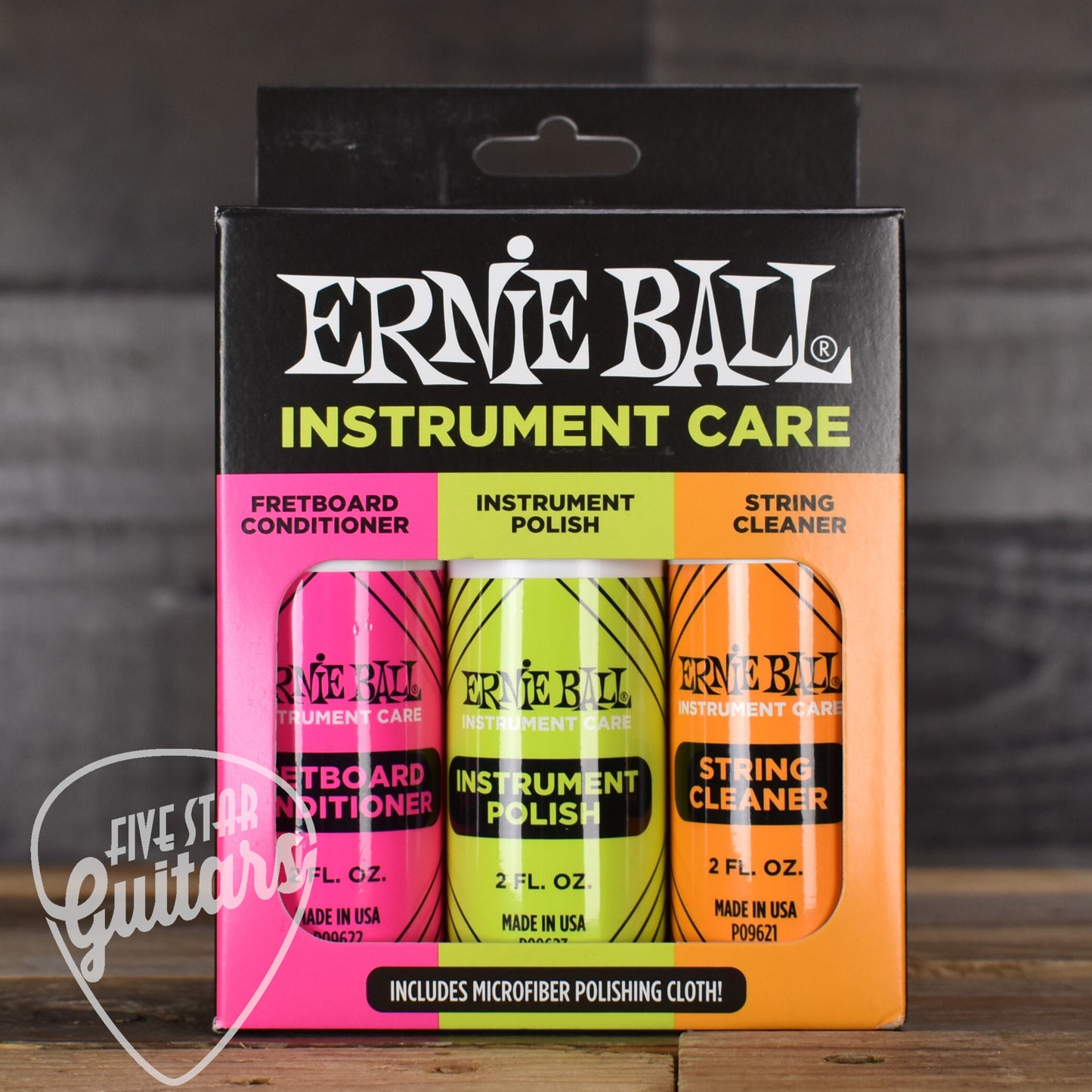 Ernie Ball Instrument Care 3-Pack with Microfiber Polish Cloth