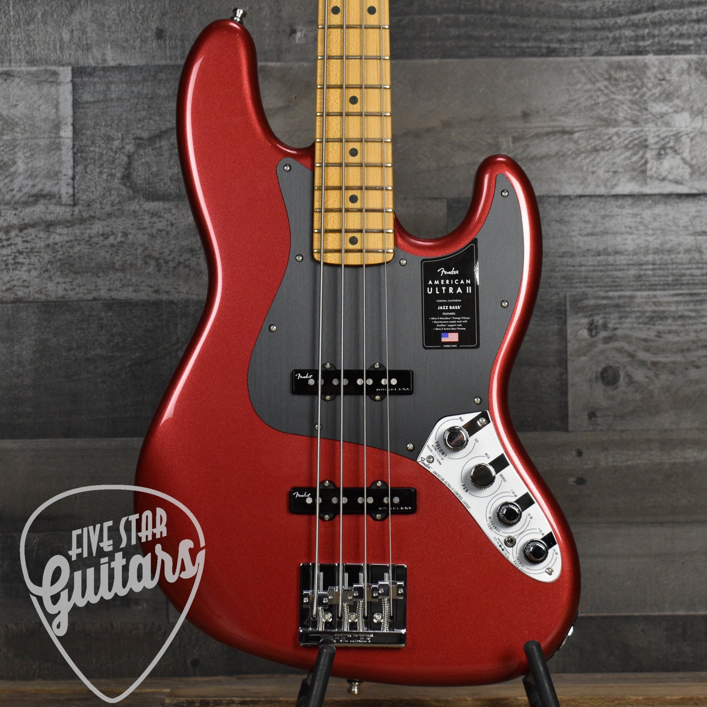 Fender American Ultra II Jazz Bass Maple Fingerboard - Sinister Red with Deluxe Molded Case
