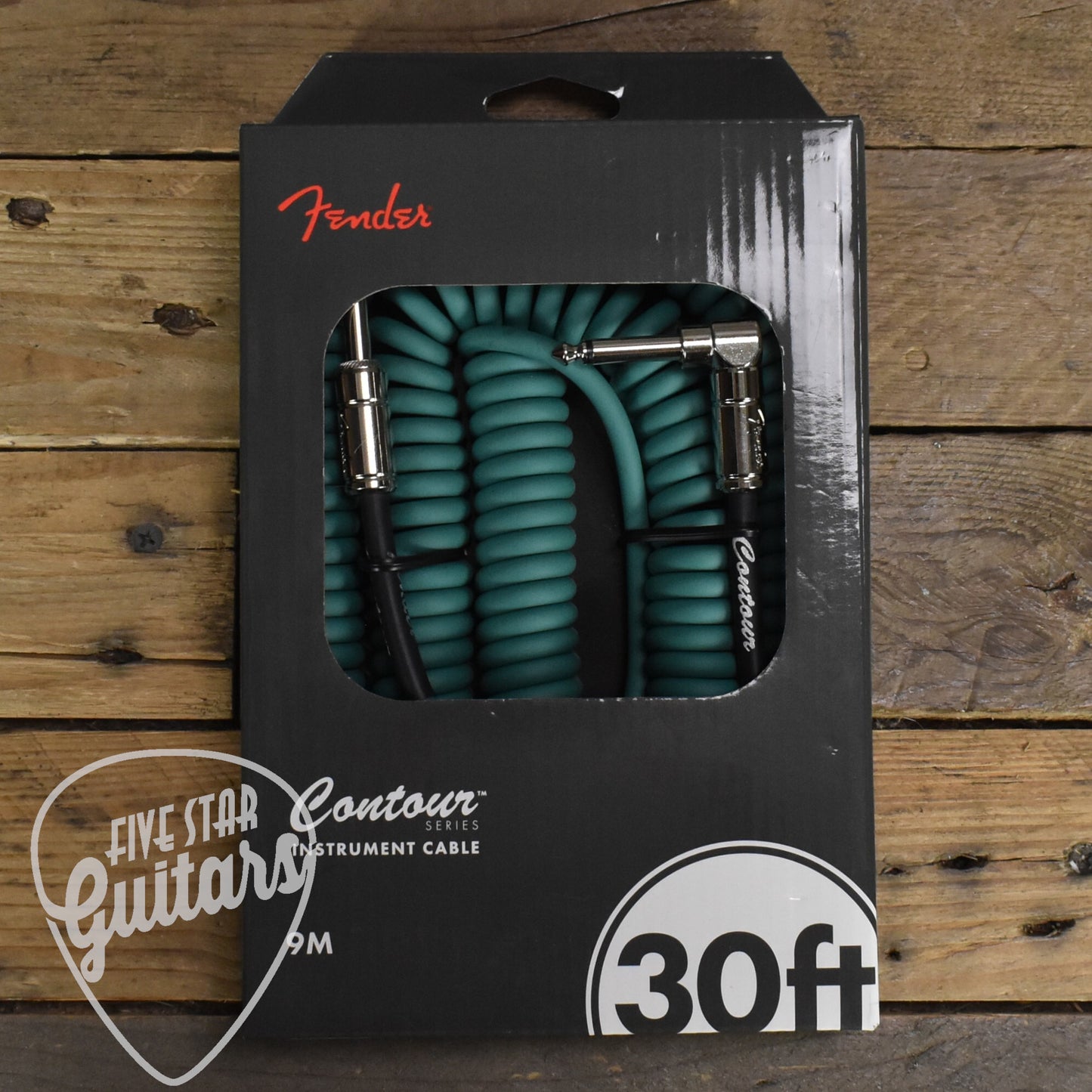Fender Contour Series Coil Instrument Cable - 30ft Straight-to-Right Angle - Sherwood Green