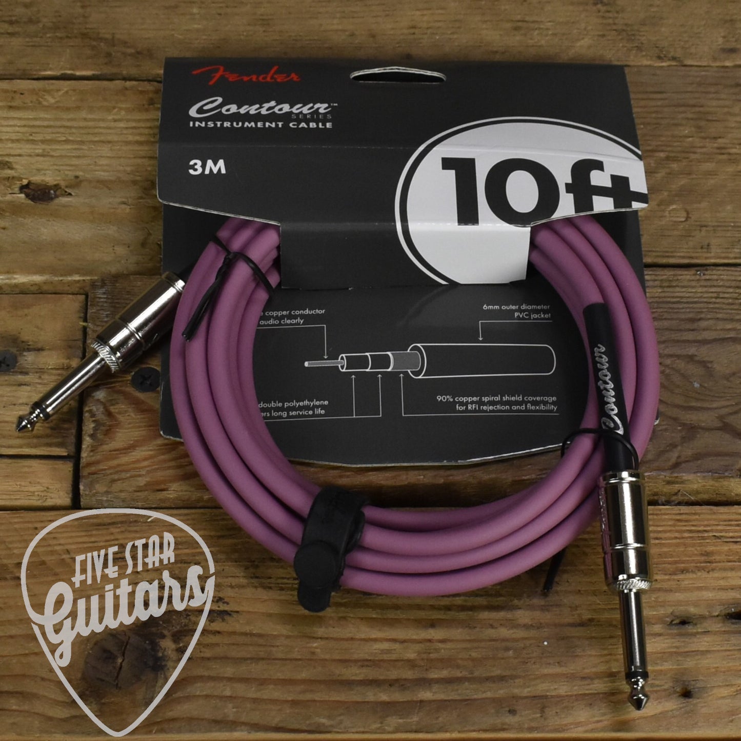 Fender Contour Series Instrument Cable - 10ft Straight-to-Straight - Burgundy Mist