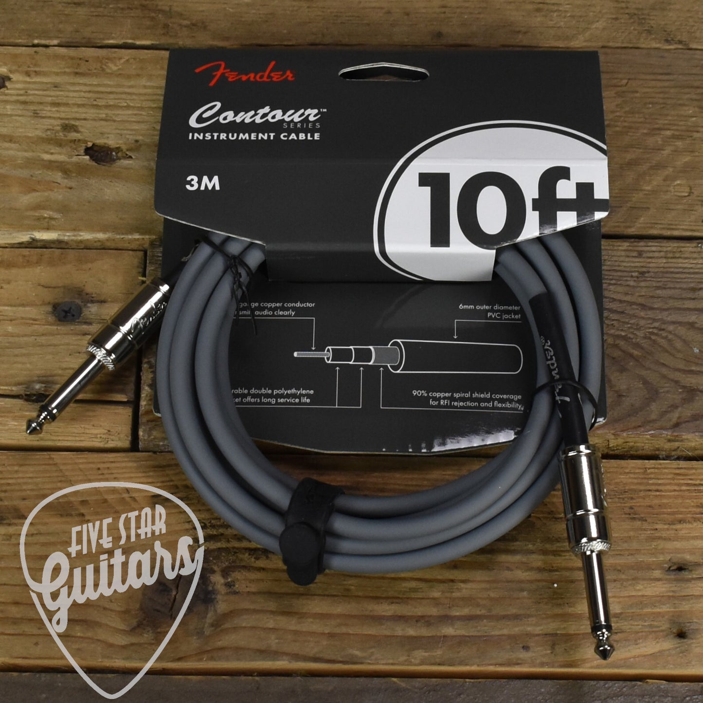 Fender Contour Series Instrument Cable - 10ft Straight-to-Straight - Inca Silver
