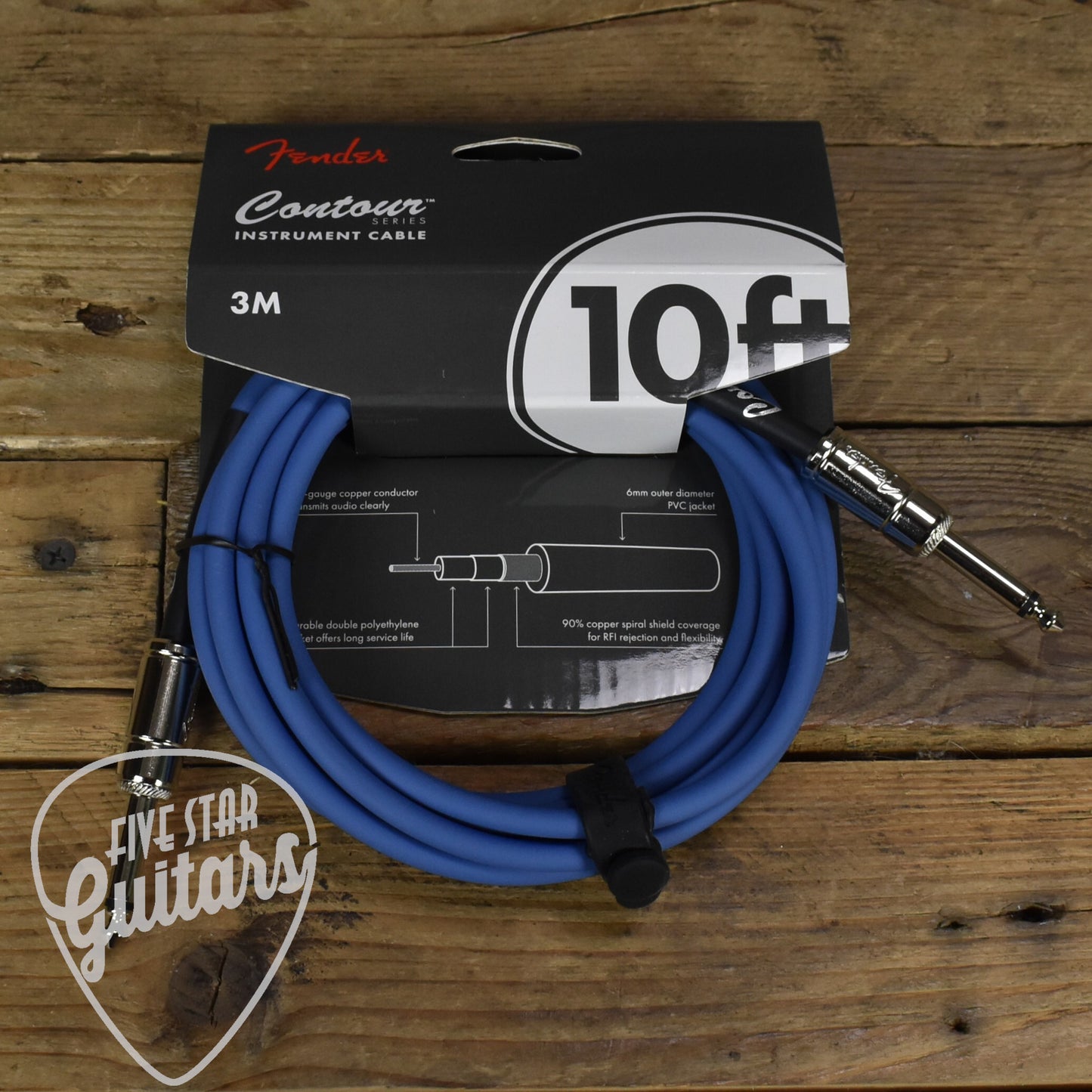 Fender Contour Series Instrument Cable - 10ft Straight-to-Straight - Lake Placid Blue