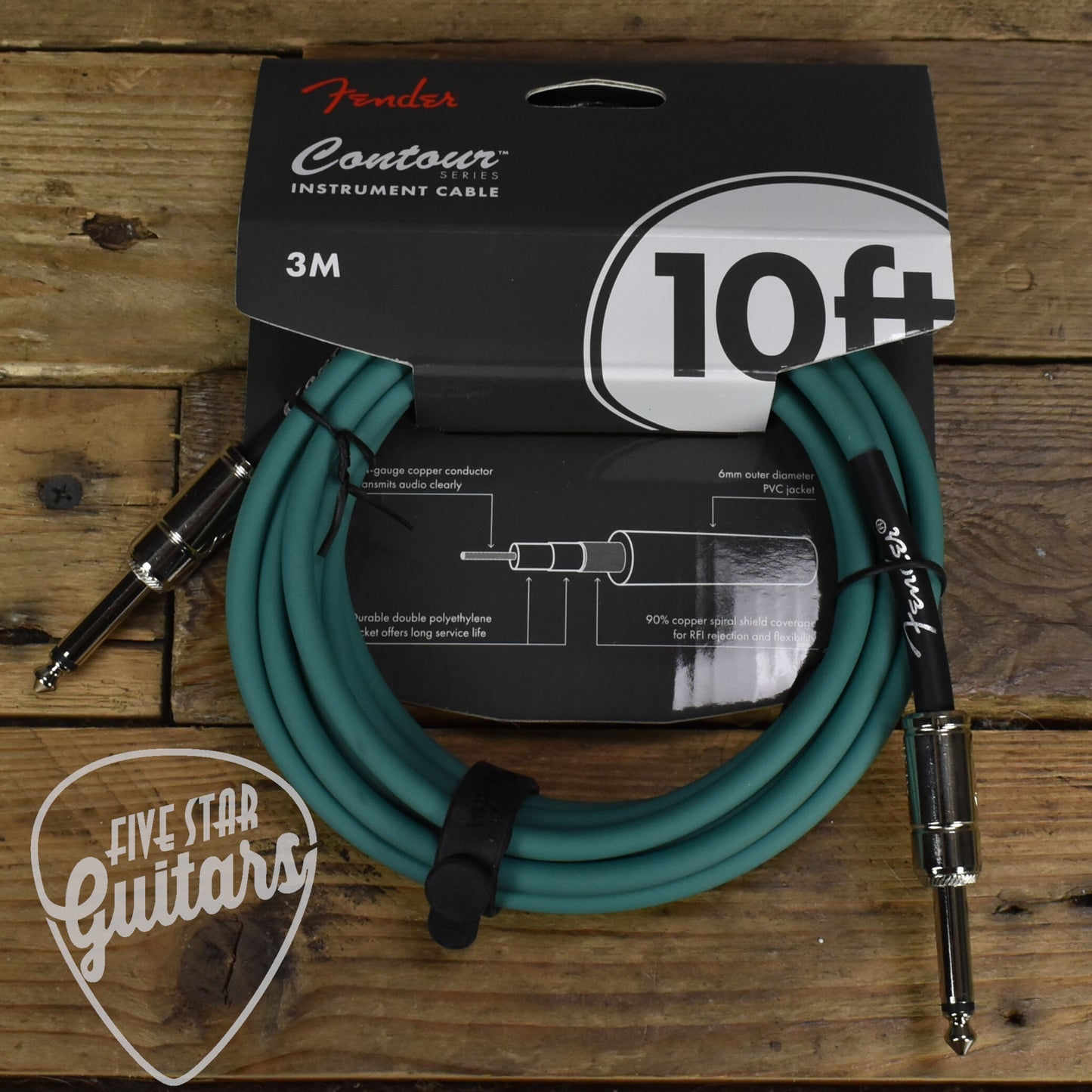 Fender Contour Series Instrument Cable - 10ft Straight-to-Straight - Sherwood Green