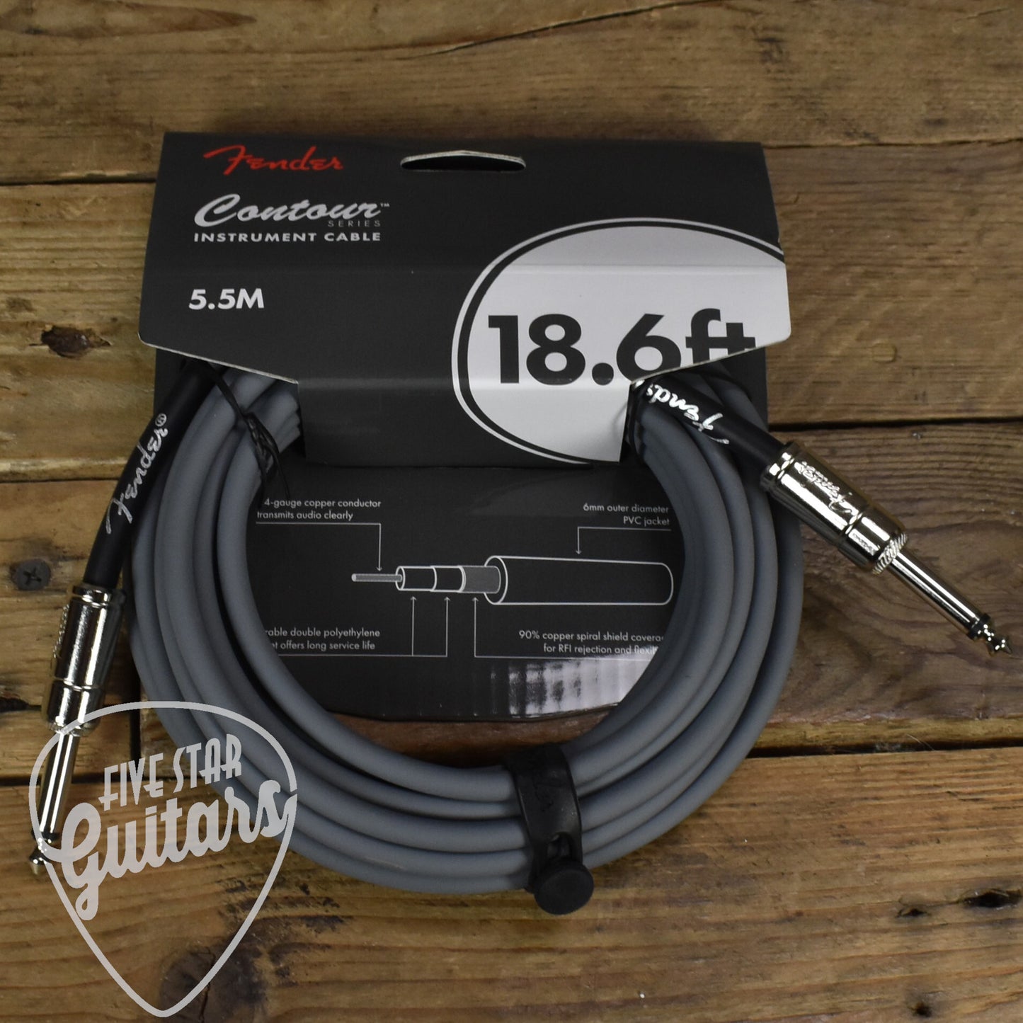 Fender Contour Series Instrument Cable - 18.6ft Straight-to-Straight - Inca Silver