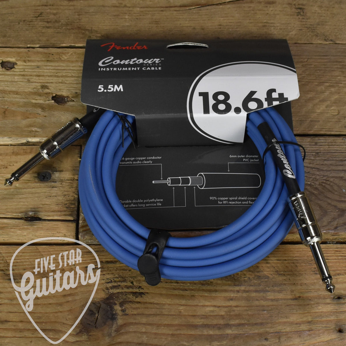 Fender Contour Series Instrument Cable - 18.6ft Straight-to-Straight - Lake Placid Blue