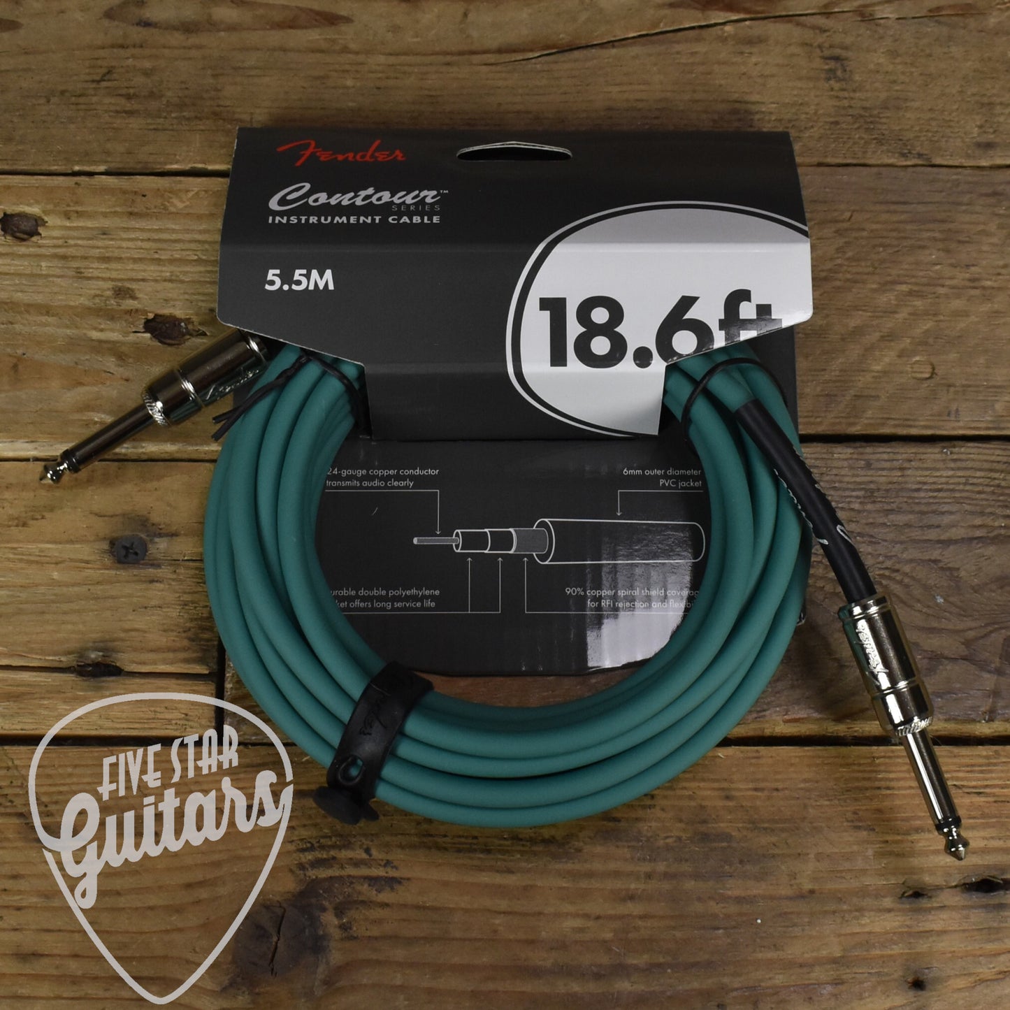 Fender Contour Series Instrument Cable - 18.6ft Straight-to-Straight - Sherwood Green