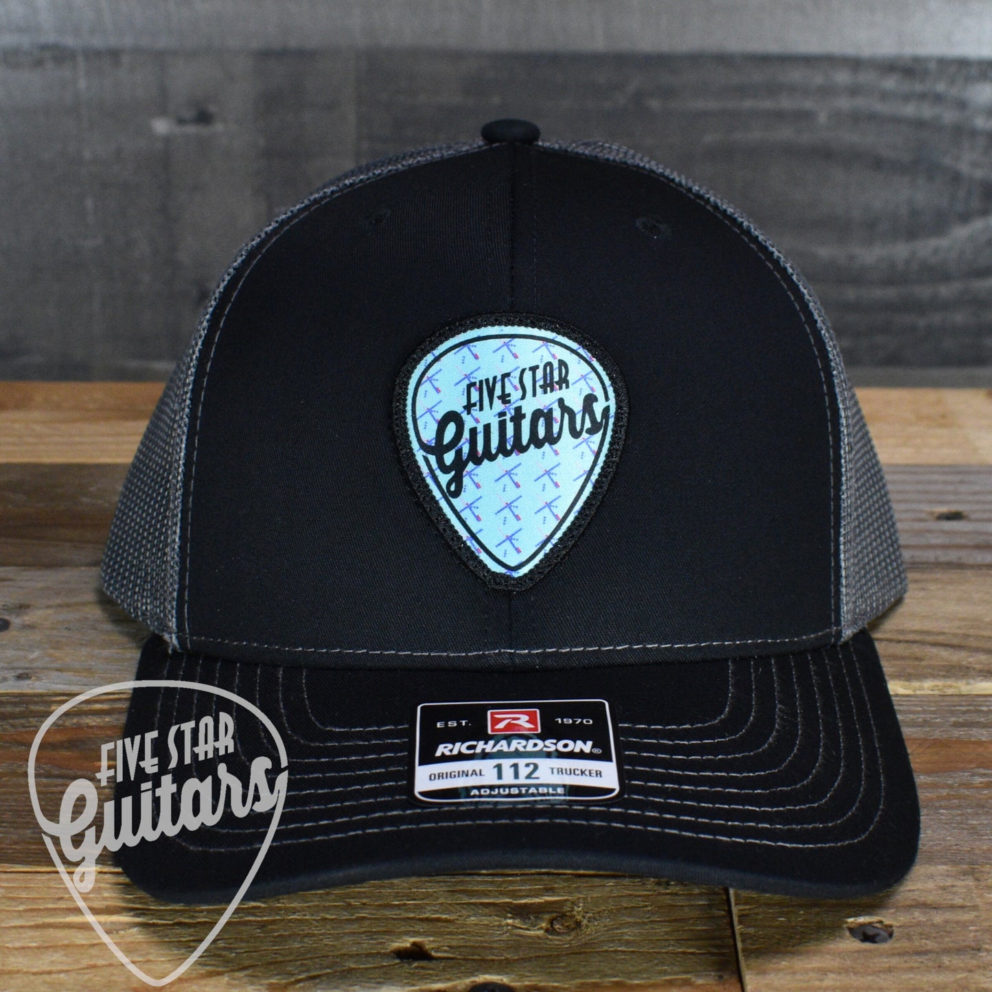 Five Star Guitars Snapback Trucker Cap - Black/Charcoal with PDX Carpet Patch