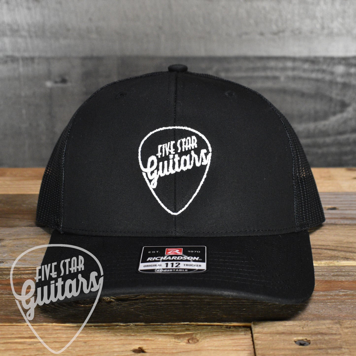 Five Star Guitars Snapback Trucker Cap - Black with White Pick Logo