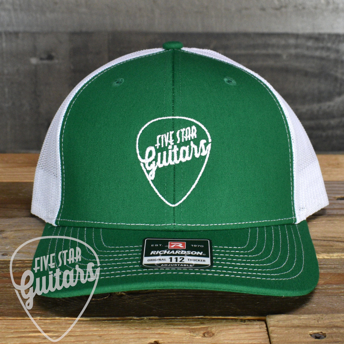 Five Star Guitars Snapback Trucker Cap - Kelly/White with White Pick Logo