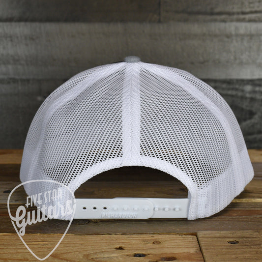 Five Star Guitars Snapback Trucker Cap - Navy/White/Heather Grey with White Pick Logo