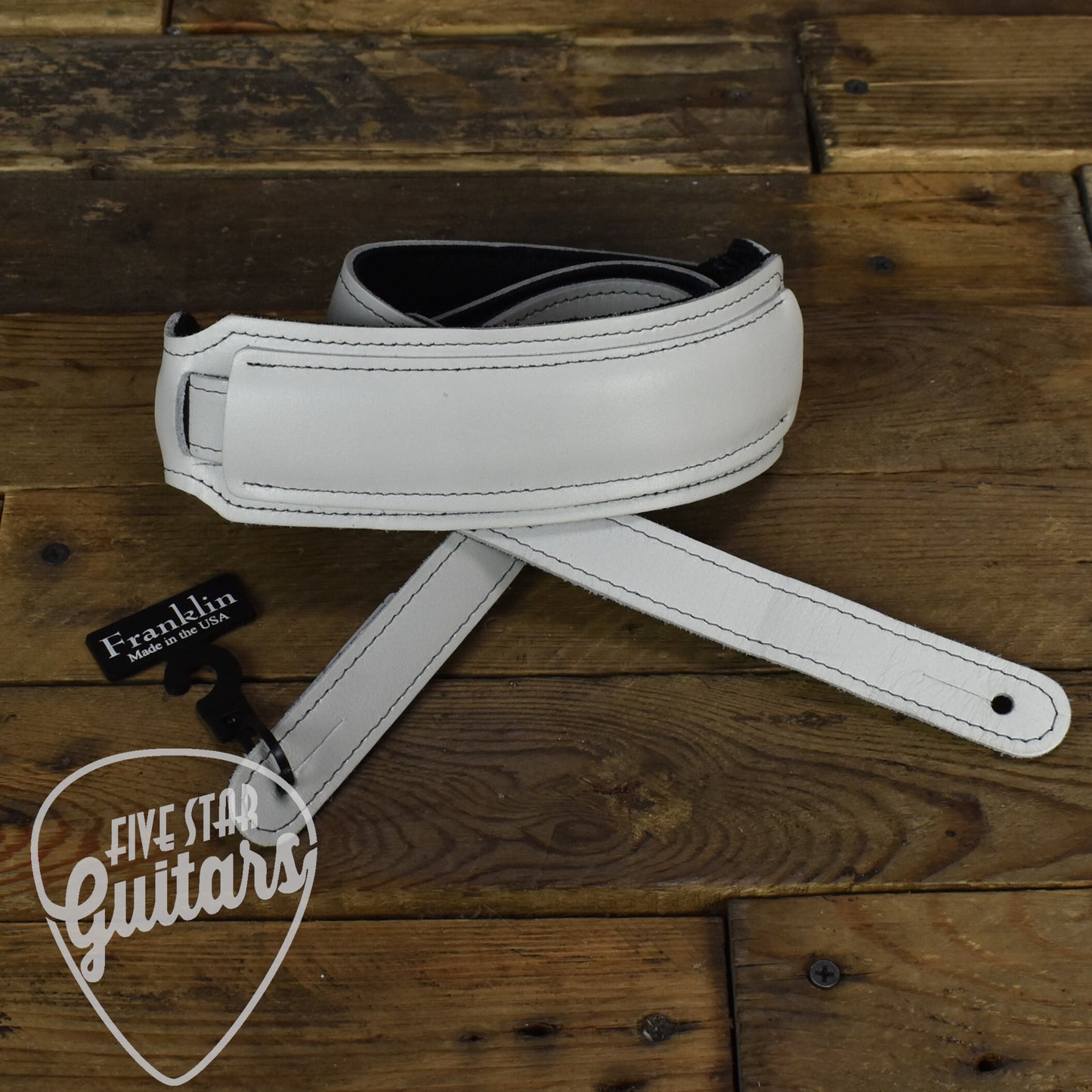 Franklin American Bison Leather Vintage Style Guitar Strap 2.5" - White