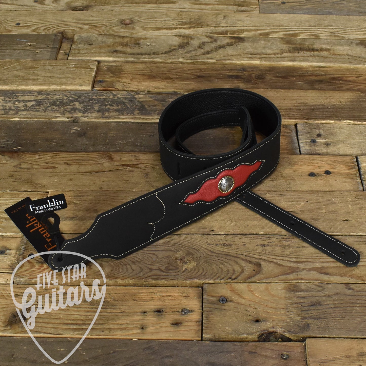 Franklin Sculpted Ball Glove Leather Guitar Strap 2.5" - Black and Red