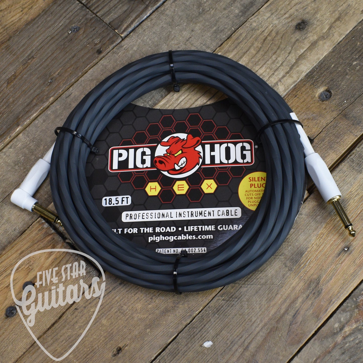Pig Hog Hex Series Silent Cable 18.6 ft Grey Right Angle