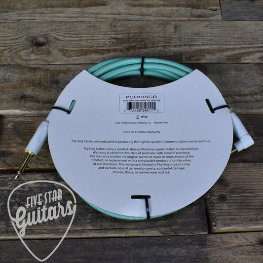 Pig Hog "Seafoam Green" Instrument Cable 10ft- Right Angle