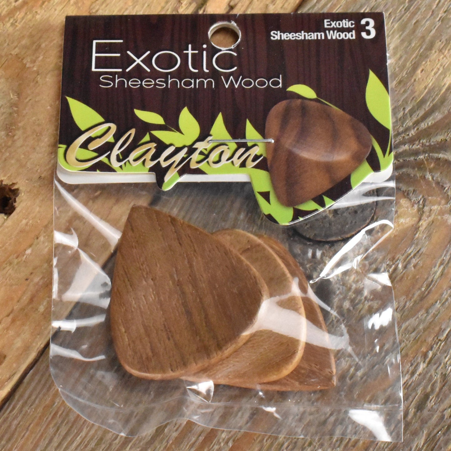 Clayton Exotic Sheesham Wood Guitar Picks - 3 Pack - DWS/3