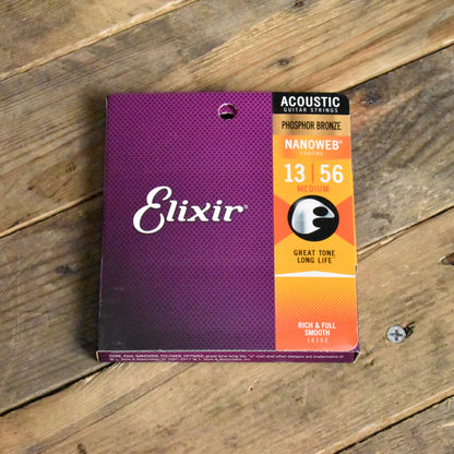 Elixir 16102 Phosphor Bronze Nanoweb Coated Acoustic Guitar Strings  Medium 13-56