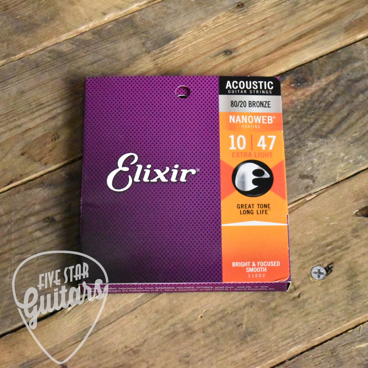 Elixir Nanoweb Coated 80/20 Bronze Acoustic Guitar Strings 11002 Extra Light 10-47