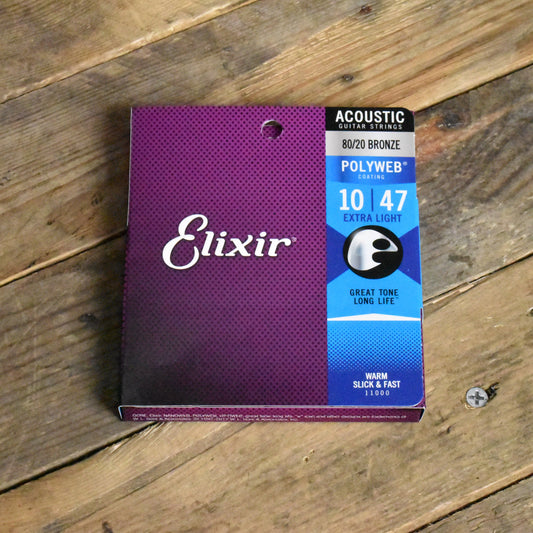 Elixir 11000 Polyweb Coated 80/20 Bronze Acoustic Guitar Strings Extra Light 10-47