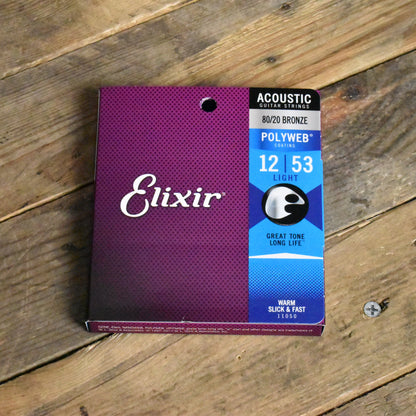 Elixir 11050 Polyweb Coated 80/20 Bronze Acoustic Guitar Strings Light 12-53