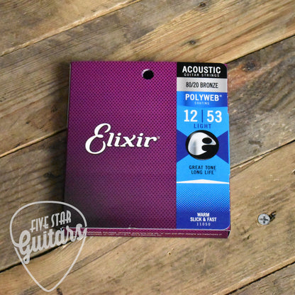 Elixir 11050 Polyweb Coated 80/20 Bronze Acoustic Guitar Strings Light 12-53