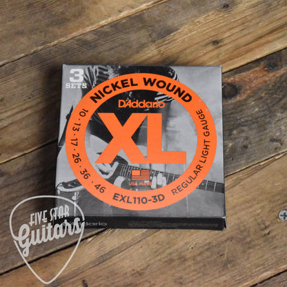 D'Addario EXL110-3D 3-Pack Nickel Wound Electric Guitar Strings Regular Light 10-46