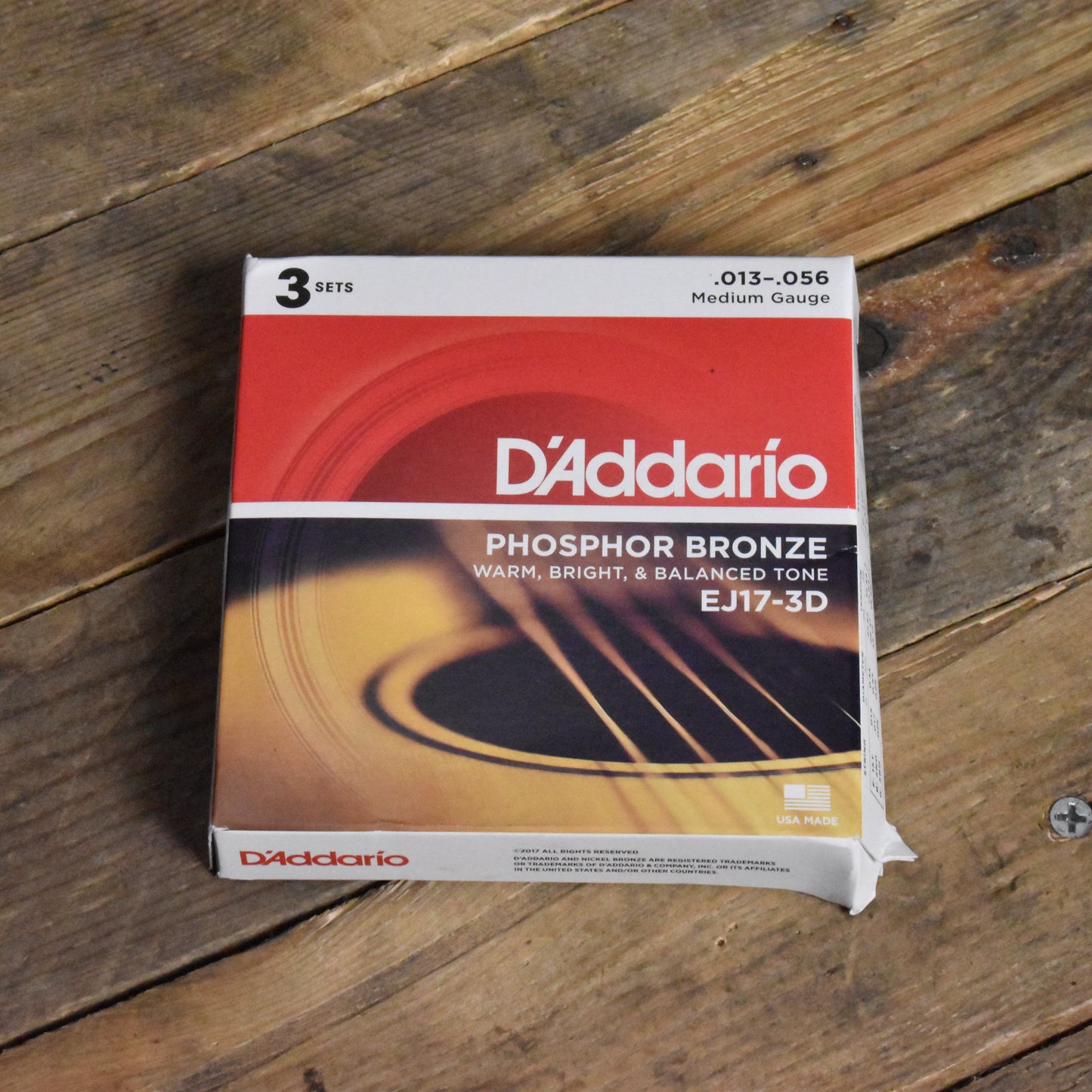 D'Addario EJ17-3D 3-Pack Phosphor Bronze Acoustic Guitar Strings Medium 13-56