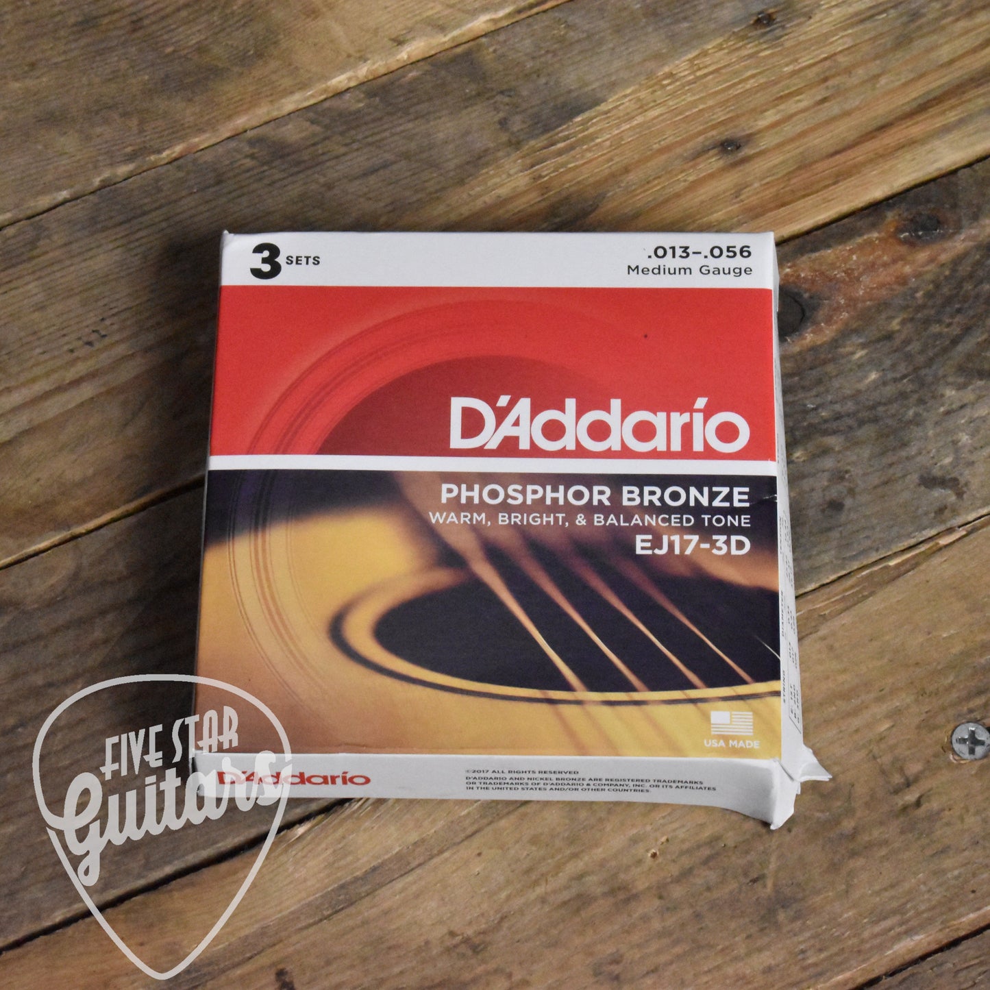 D'Addario EJ17-3D 3-Pack Phosphor Bronze Acoustic Guitar Strings Medium 13-56