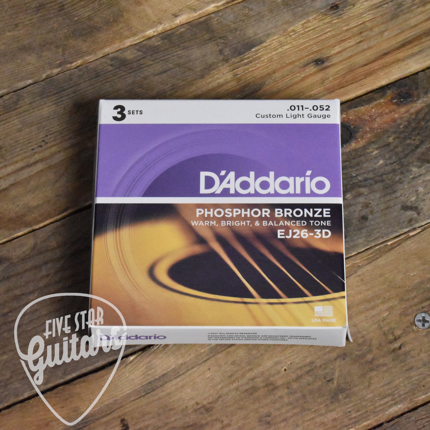 D'Addario EJ26-3D 3-Pack Phosphor Bronze Acoustic Guitar Strings Custom Lite 11-52