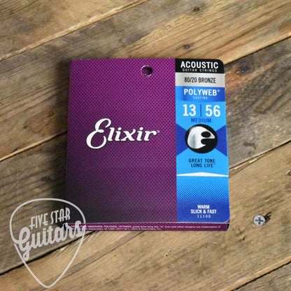 Elixir 11100 Polyweb Coated 80/20 Bronze Acoustic Guitar Strings Medium 13-56