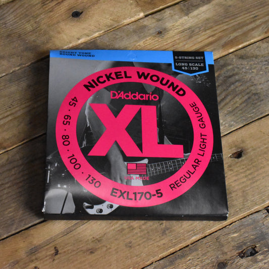 D'Addario EXL170-5 Nickel Wound 5-String Electric Bass Guitar Strings - Long Scale 45-130