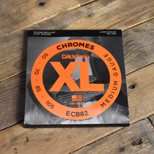 D'Addario ECB82 Chromes Flatwound Medium Gauge Bass Guitar Strings Long Scale 50-105