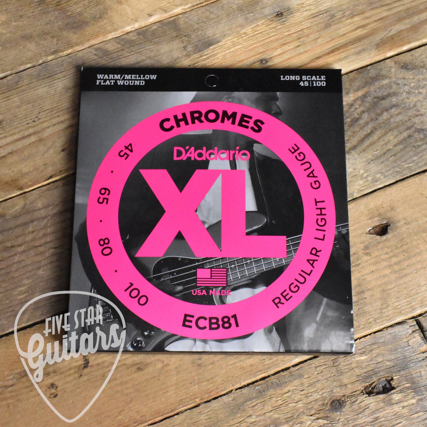 D'Addario ECB81 Chromes Flatwound Long Scale Electric Bass Guitar Strings Regular Light 45-100