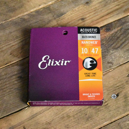 Elixir 11152 Nanoweb Coated 80/20 Bronze 12 Twelve String Acoustic Guitar Strings Light 10-47