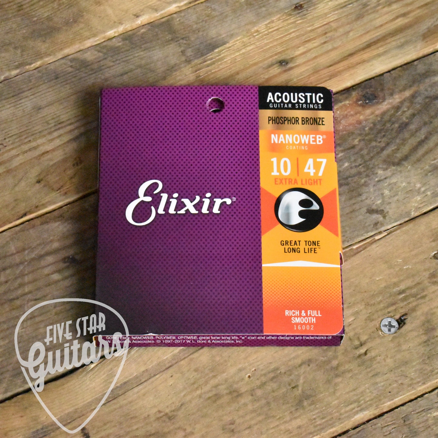 Elixir 16002 Phosphor Bronze Nanoweb Coated Acoustic Guitar Strings Extra Light 10-47