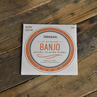 D'Addario EJ61 Nickel Wound Loop End 5-String Banjo Strings Medium 10-23